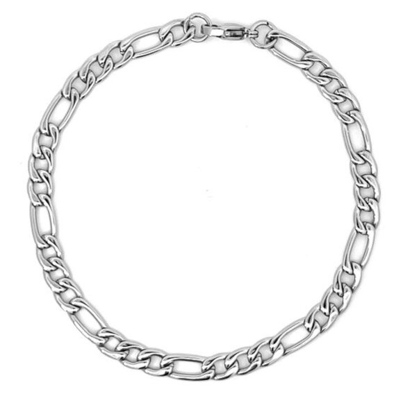 NWT Titanium Steel Figaro Chain Bracelet Jewelry 6mm wide 19cm long UNISEX - Picture 1 of 3